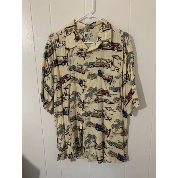 Hawaiian Other - Hawaiian Shirt Tiki Aloha Hawaii Classic Cars Surfboards Palm Trees XL Vintage